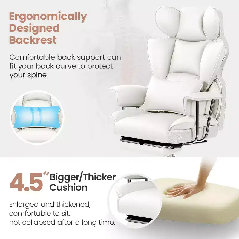 Chaise de bureau, Fauteuil de direction grande taille avec repose-pieds, Dossier haut inclinable ergonomique