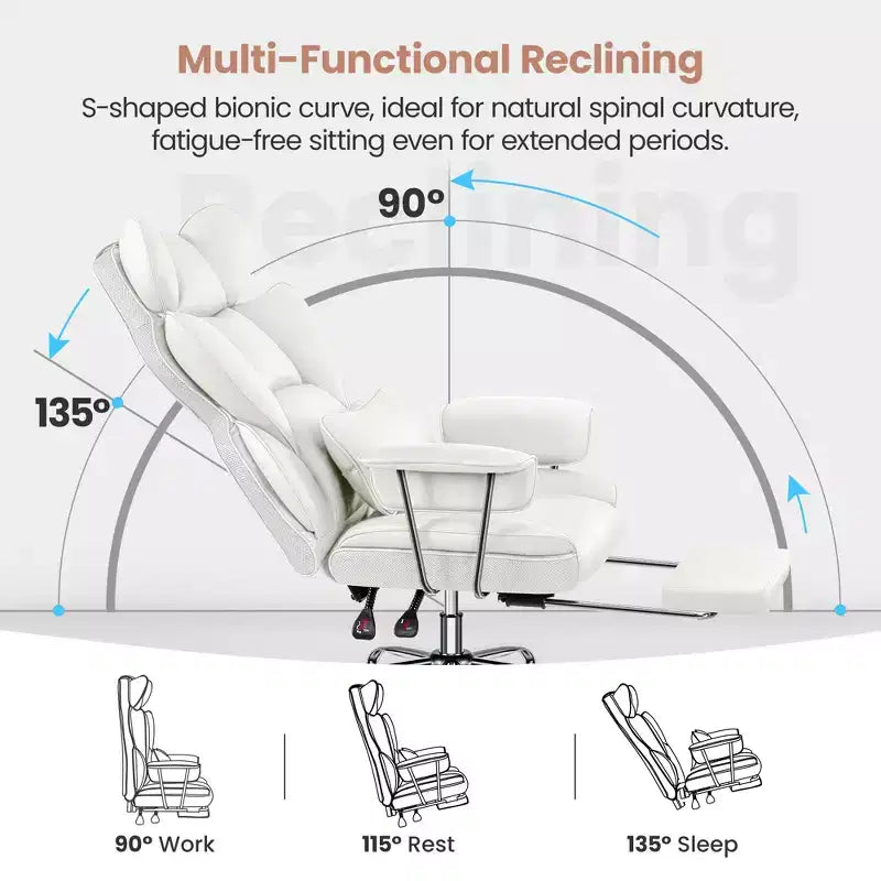 Chaise de bureau, Fauteuil de direction grande taille avec repose-pieds, Dossier haut inclinable ergonomique