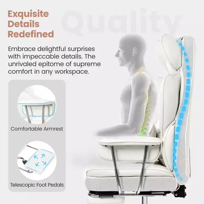 Chaise de bureau, Fauteuil de direction grande taille avec repose-pieds, Dossier haut inclinable ergonomique