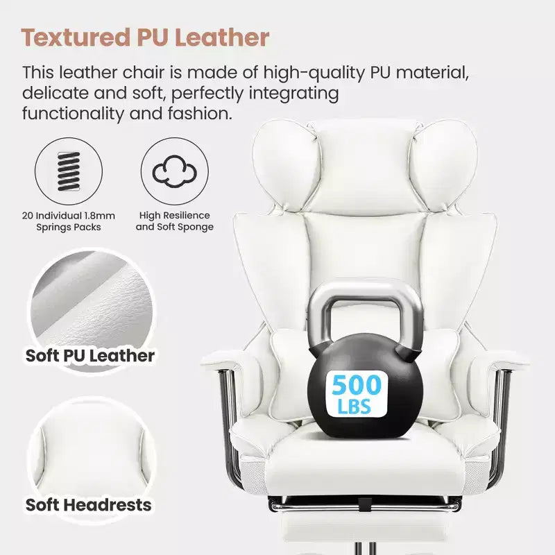 Chaise de bureau, Fauteuil de direction grande taille avec repose-pieds, Dossier haut inclinable ergonomique