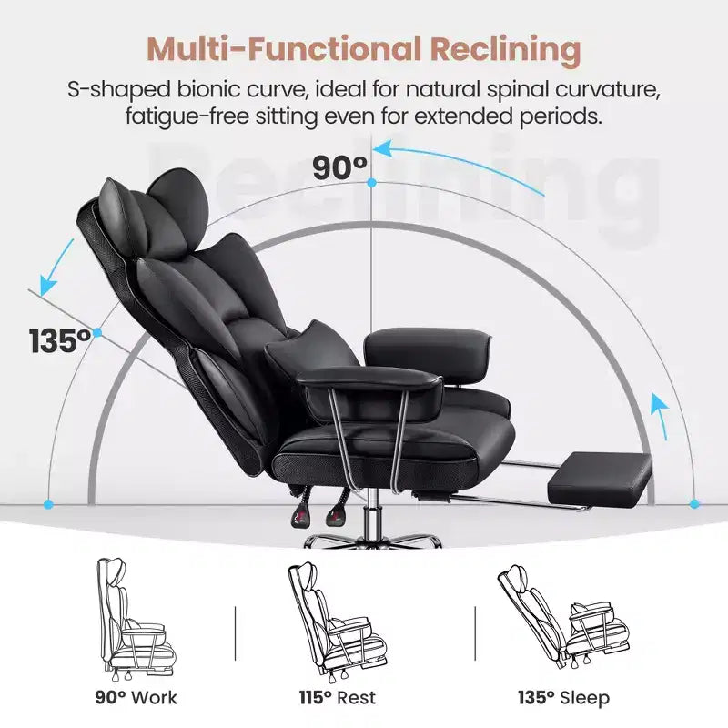 Chaise de bureau, Fauteuil de direction grande taille avec repose-pieds, Dossier haut inclinable ergonomique