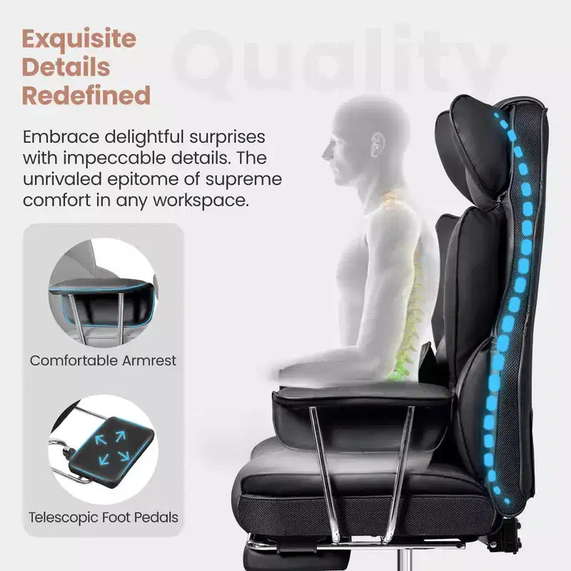 Chaise de bureau, Fauteuil de direction grande taille avec repose-pieds, Dossier haut inclinable ergonomique