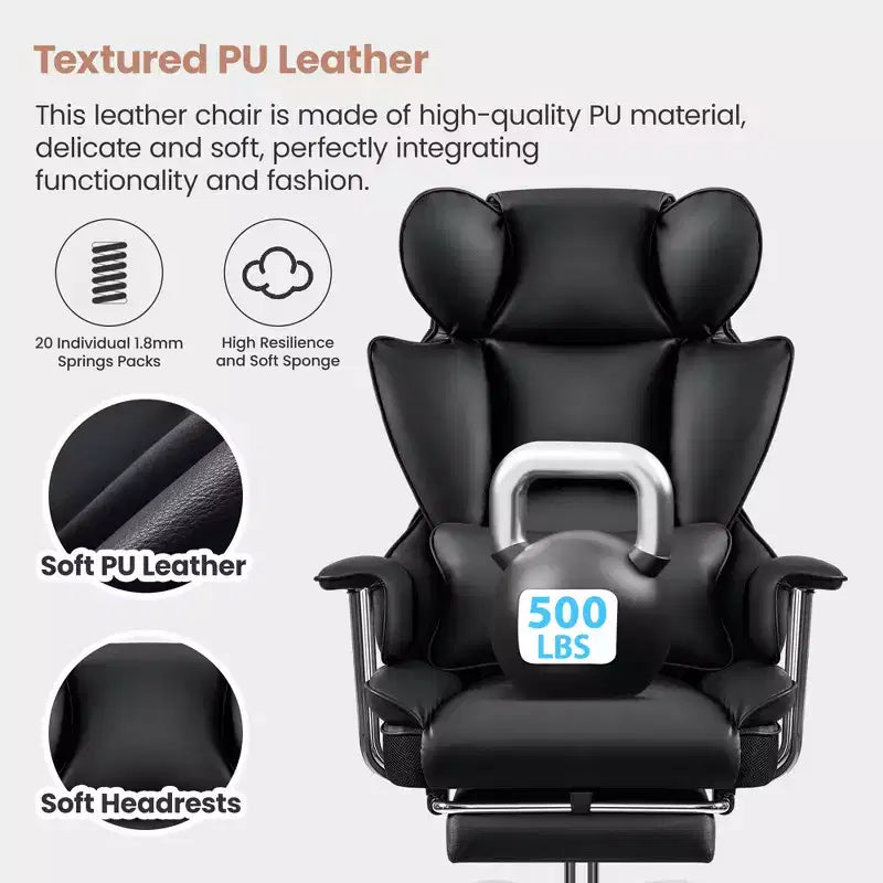 Chaise de bureau, Fauteuil de direction grande taille avec repose-pieds, Dossier haut inclinable ergonomique