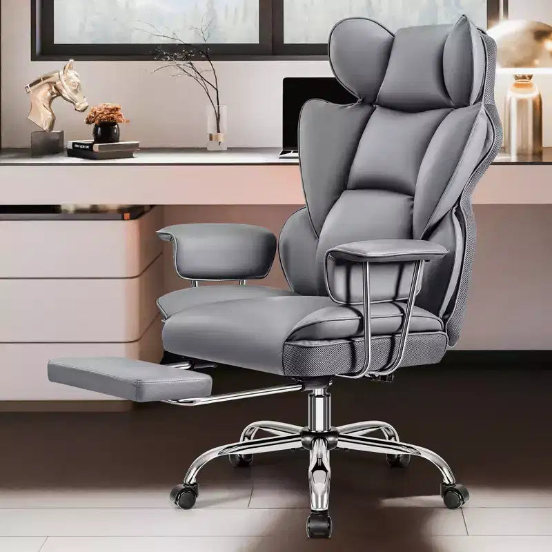 Chaise de bureau, Fauteuil de direction grande taille avec repose-pieds, Dossier haut inclinable ergonomique