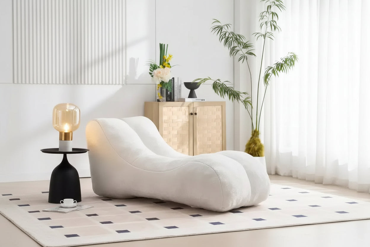Chaise Lounge for Yoga, S Curved Bean Bag Chair, Comfy Chaise Lounge Filled with Soft Sponge, Floor Boneless Reading Sofa for Living Room Bedroom