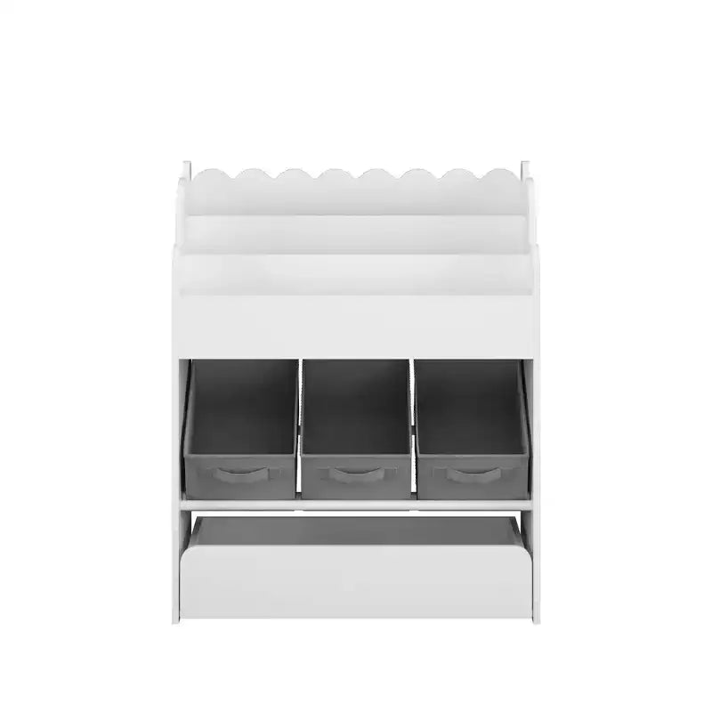 Étagère à livres avec bacs de rangement et tiroir, organisateur de livres en bois multifonctionnel pour les tout-petits pour le salon, blanc