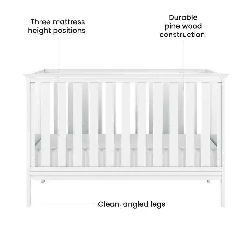 Lit de bébé convertible 3-en-1, se transforme en lit de jour, en lit d'enfant, 3 positions de matelas, non toxique, finition sécuritaire pour bébé