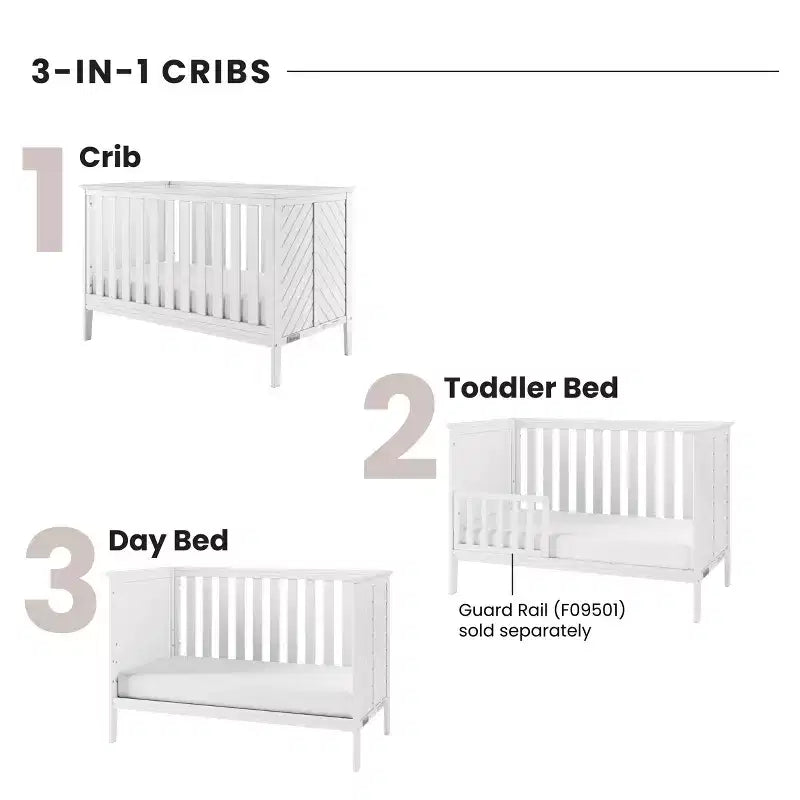 Lit de bébé convertible 3-en-1, se transforme en lit de jour, en lit d'enfant, 3 positions de matelas, non toxique, finition sécuritaire pour bébé