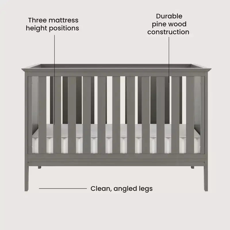 Lit de bébé convertible 3-en-1, se transforme en lit de jour, en lit d'enfant, 3 positions de matelas, non toxique, finition sécuritaire pour bébé