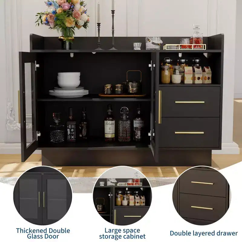 Meuble de rangement vitré, vitrine autoportante avec tiroirs pour salon et salle à manger