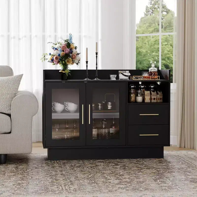 Meuble de rangement vitré, vitrine autoportante avec tiroirs pour salon et salle à manger