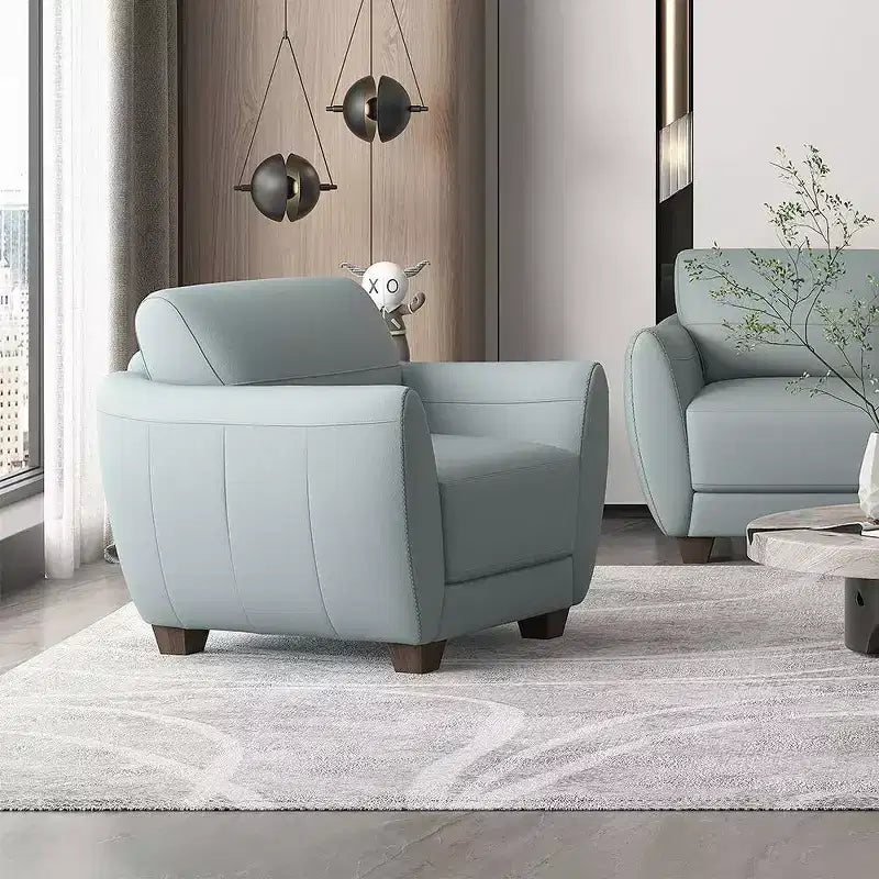 Fauteuil 33" en cuir vert - : Rembourrage moderne en polyester, pieds en bois massif
