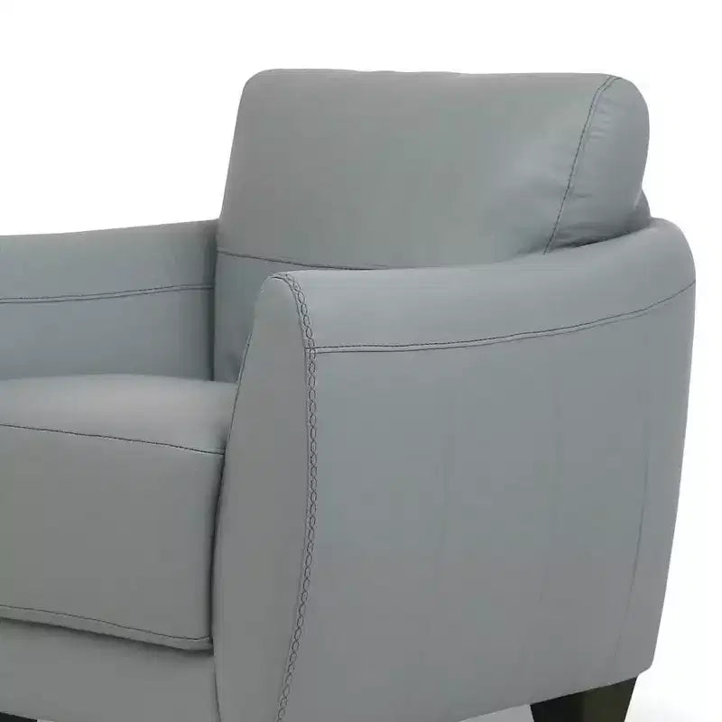 Fauteuil 33" en cuir vert - : Rembourrage moderne en polyester, pieds en bois massif