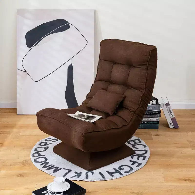Chaise de sol pivotante à 360° avec 5 niveaux d'inclinaison, oreiller de massage, Gris/Noir/Marron