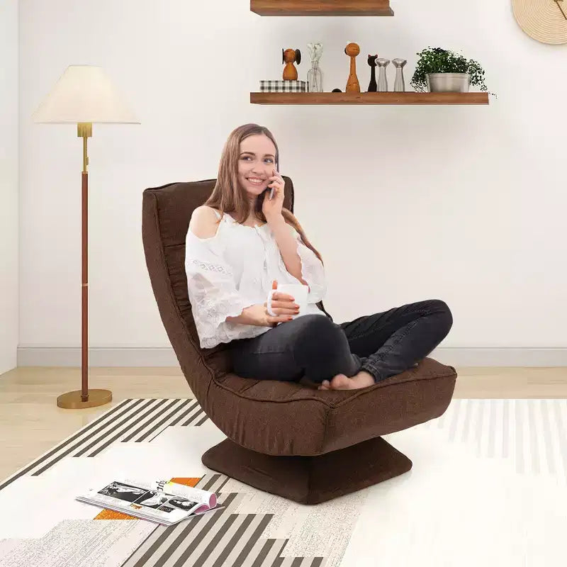 Chaise de sol pivotante à 360° avec 5 niveaux d'inclinaison, oreiller de massage, Gris/Noir/Marron