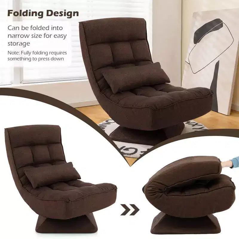 Chaise de sol pivotante à 360° avec 5 niveaux d'inclinaison, oreiller de massage, Gris/Noir/Marron
