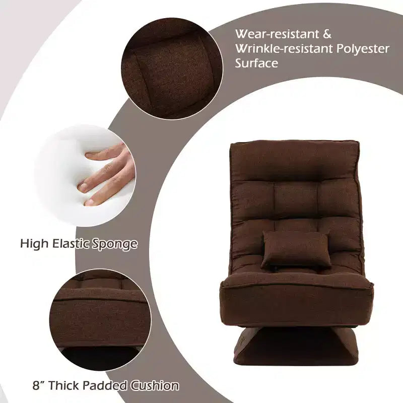 Chaise de sol pivotante à 360° avec 5 niveaux d'inclinaison, oreiller de massage, Gris/Noir/Marron