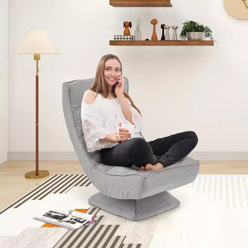 Chaise de sol pivotante à 360° avec 5 niveaux d'inclinaison, oreiller de massage, Gris/Noir/Marron