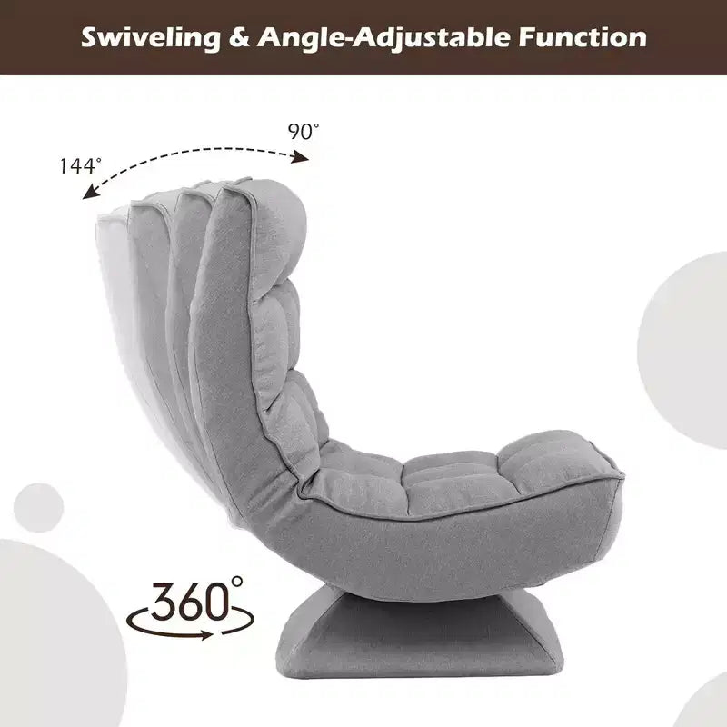 Chaise de sol pivotante à 360° avec 5 niveaux d'inclinaison, oreiller de massage, Gris/Noir/Marron