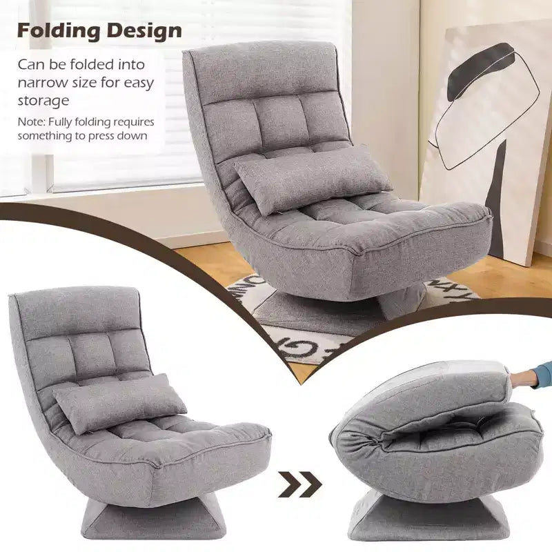 Chaise de sol pivotante à 360° avec 5 niveaux d'inclinaison, oreiller de massage, Gris/Noir/Marron