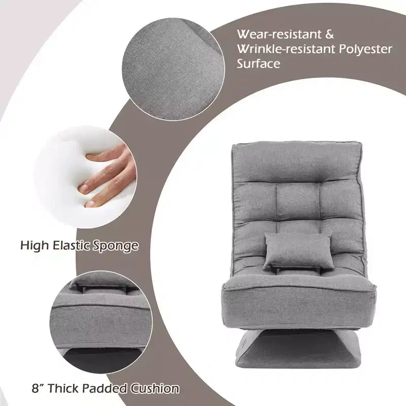 Chaise de sol pivotante à 360° avec 5 niveaux d'inclinaison, oreiller de massage, Gris/Noir/Marron