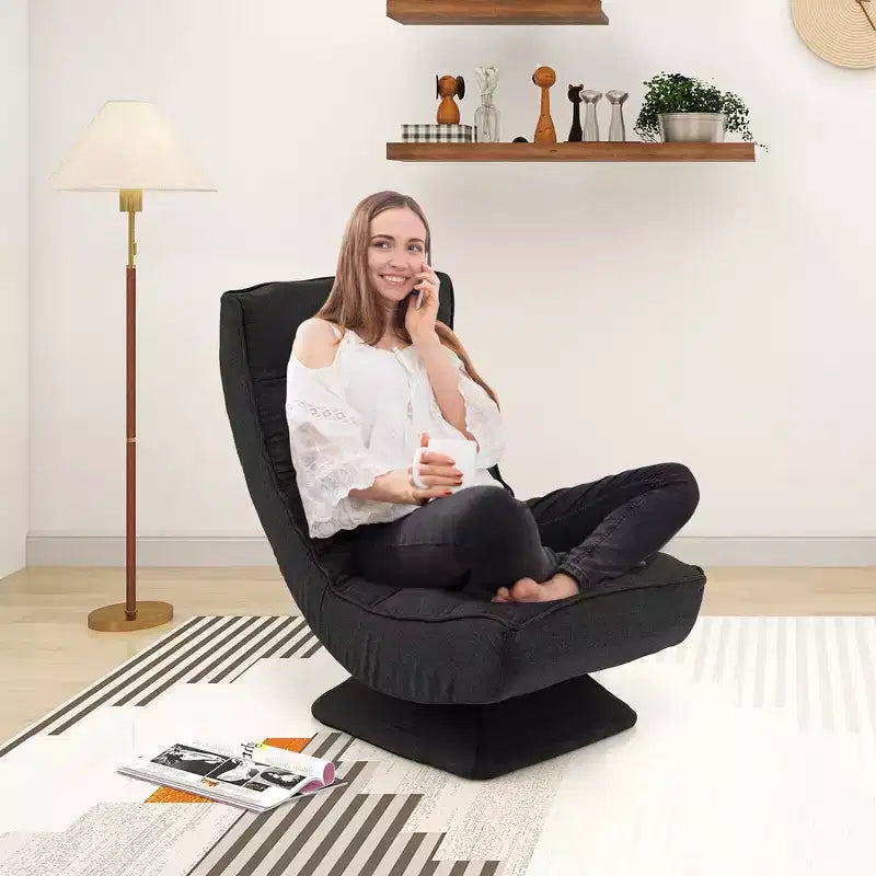 Chaise de sol pivotante à 360° avec 5 niveaux d'inclinaison, oreiller de massage, Gris/Noir/Marron