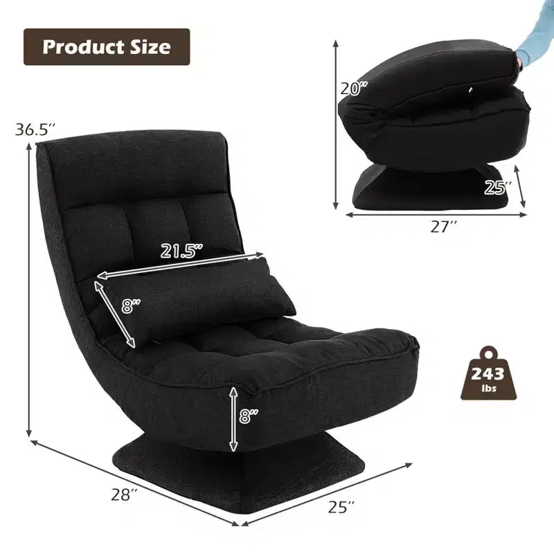 Chaise de sol pivotante à 360° avec 5 niveaux d'inclinaison, oreiller de massage, Gris/Noir/Marron