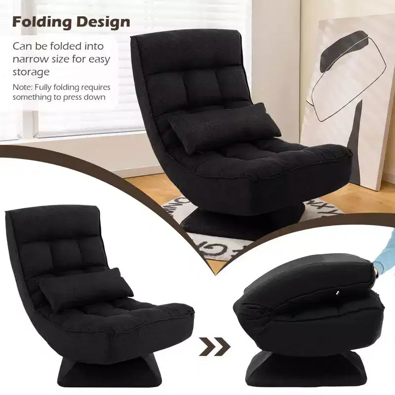 Chaise de sol pivotante à 360° avec 5 niveaux d'inclinaison, oreiller de massage, Gris/Noir/Marron