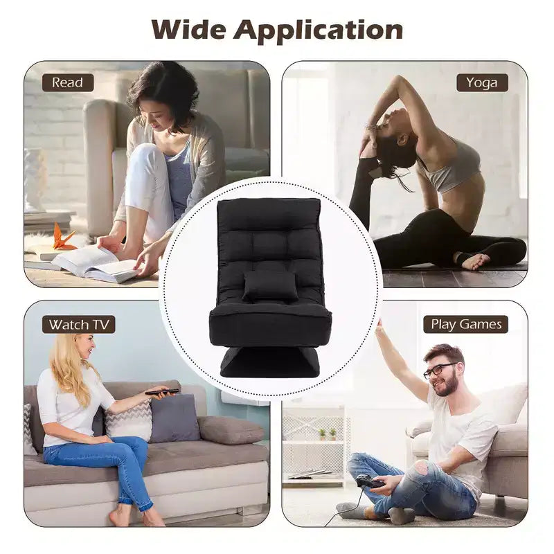 Chaise de sol pivotante à 360° avec 5 niveaux d'inclinaison, oreiller de massage, Gris/Noir/Marron