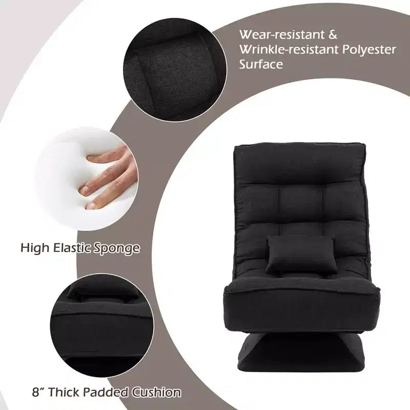 Chaise de sol pivotante à 360° avec 5 niveaux d'inclinaison, oreiller de massage, Gris/Noir/Marron