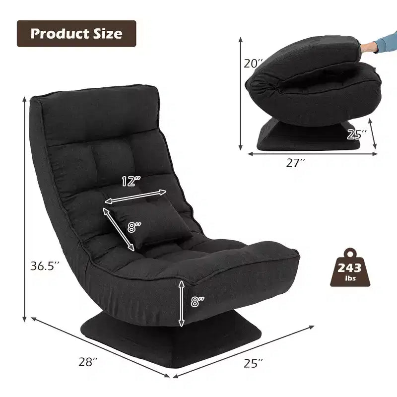 Chaise de sol pivotante à 360° avec 5 niveaux d'inclinaison, oreiller de massage, Gris/Noir/Marron