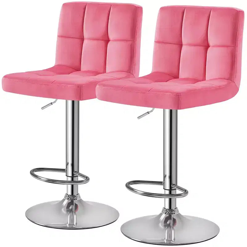 Lot de 2 tabourets de bar pivotants modernes en velours, réglables, avec dossier et grande base piédestal