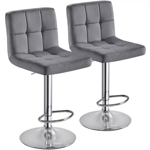 Yaheetech 2pcs Adjustable Modern Velvet Swivel Bar Stool with Backrest And Large Pedestal Base