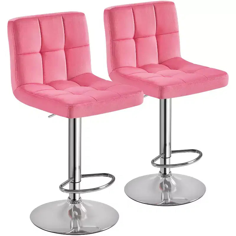 Lot de 2 tabourets de bar pivotants modernes en velours, réglables, avec dossier et grande base piédestal