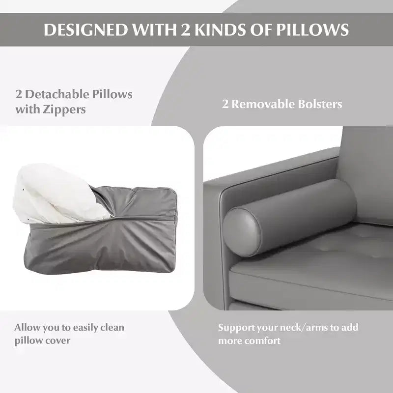 Causeuse moderne à 2 places avec 2 traversins et pochette de rangement latérale Gris/Rouge