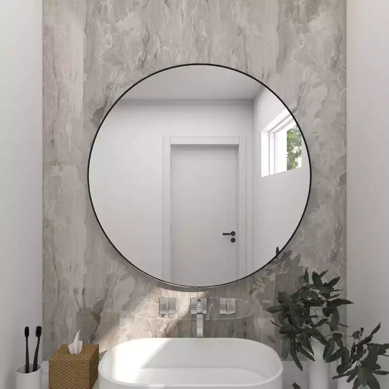 Miroir Mural Rond en Bois Contemporain de 36 po