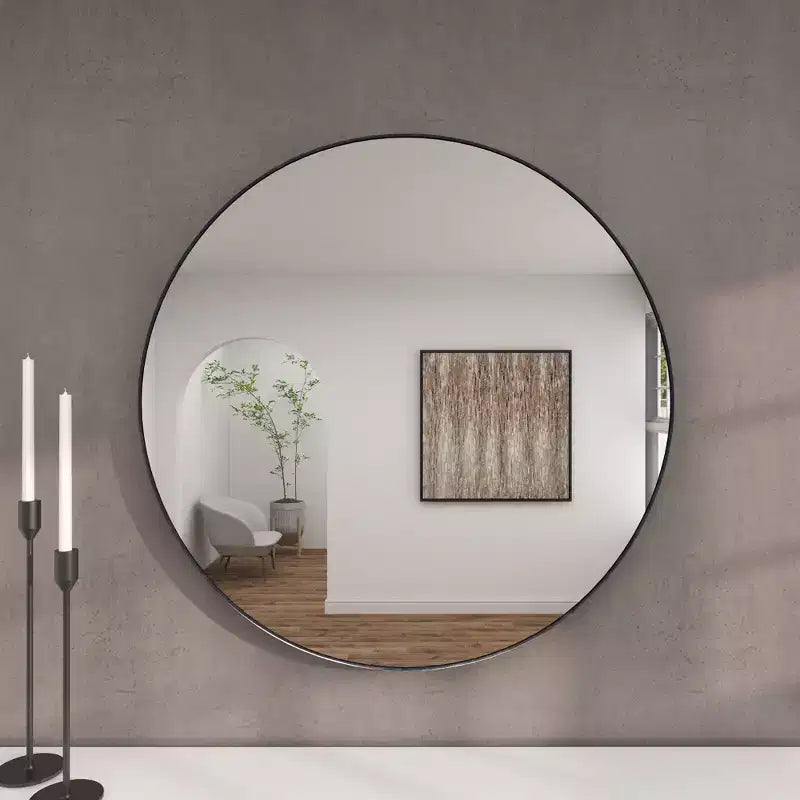 Miroir Mural Rond en Bois Contemporain de 36 po