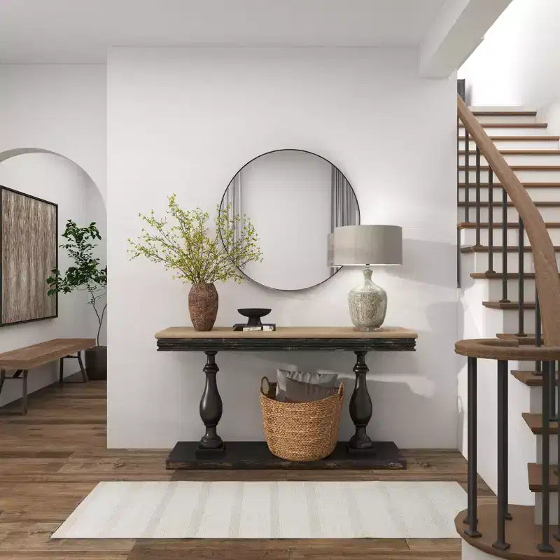 Miroir Mural Rond en Bois Contemporain de 36 po