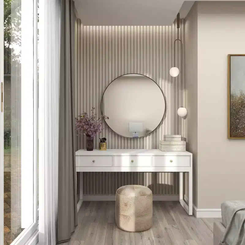 Miroir Mural Rond en Bois Contemporain de 36 po