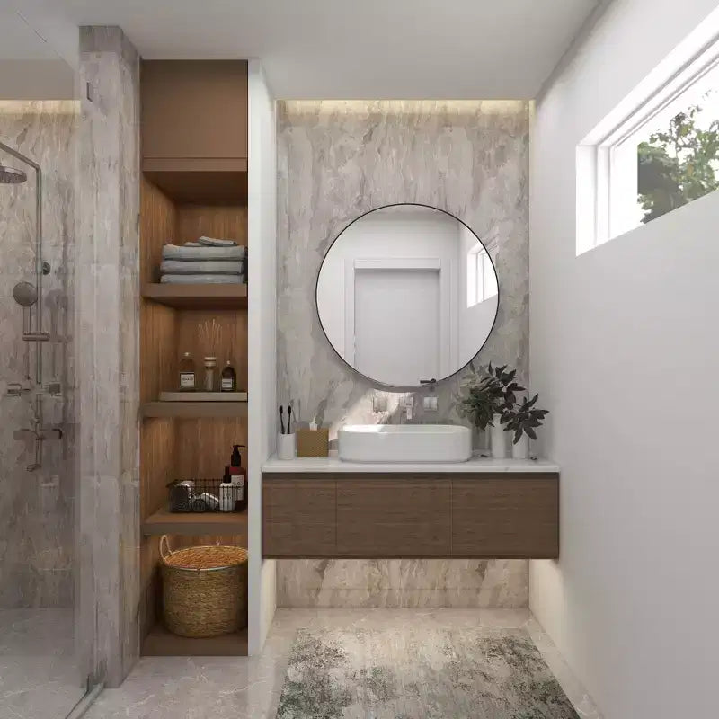 Miroir Mural Rond en Bois Contemporain de 36 po