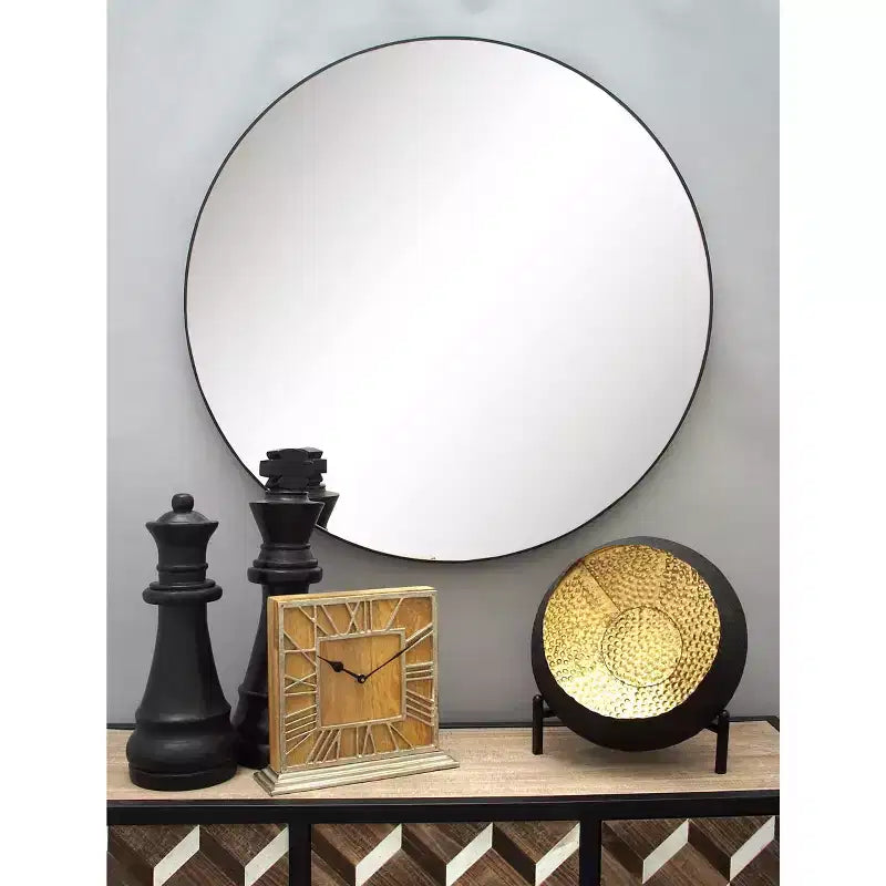 Miroir Mural Rond en Bois Contemporain de 36 po