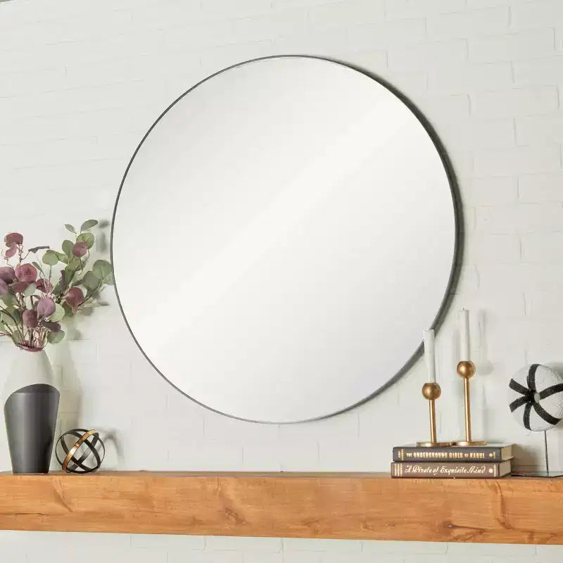 Miroir Mural Rond en Bois Contemporain de 36 po