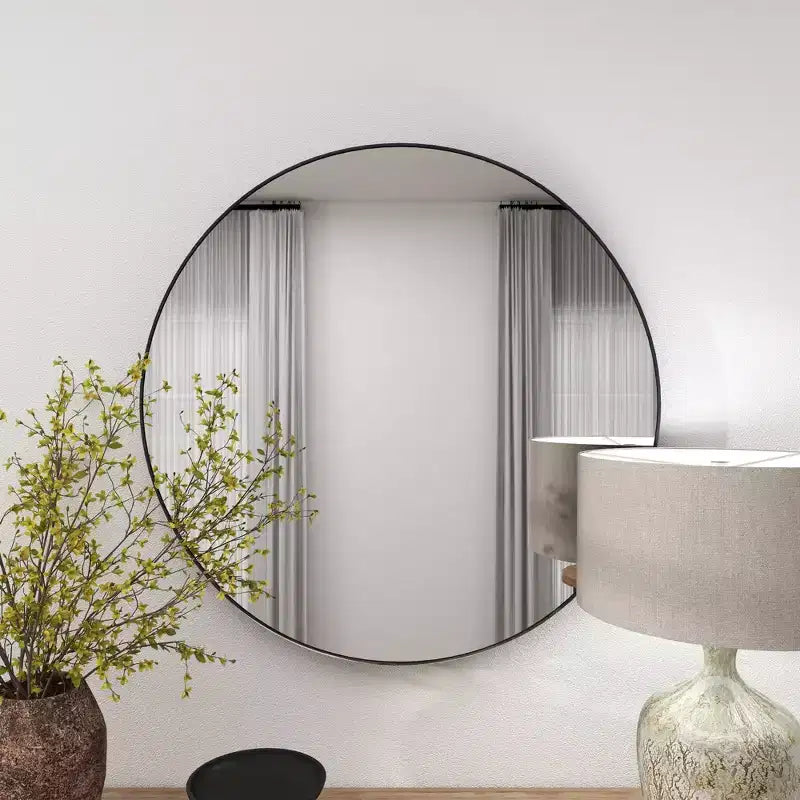 Miroir Mural Rond en Bois Contemporain de 36 po