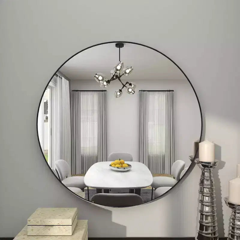 Miroir Mural Rond en Bois Contemporain de 36 po