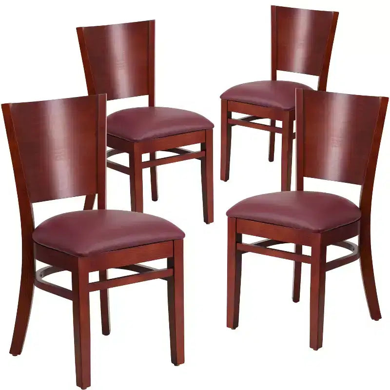 Lot de 4 Chaises de Restaurant en Bois avec Dossier Plein Série Lacey