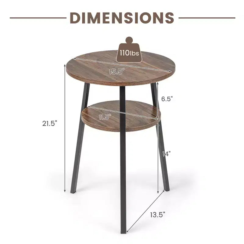 2 tables d'appoint rondes à 2 niveaux pour chambre à coucher et salon, marron/noyer